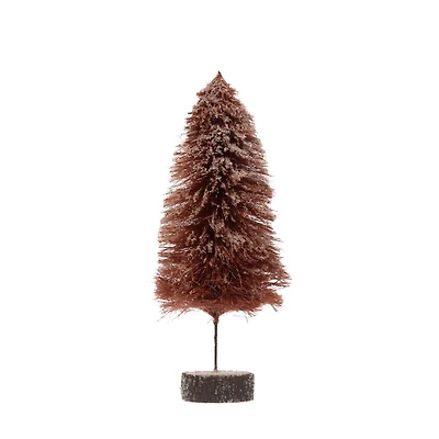 Hello Honey® 15" Sisal Bottle Brush Tree with Wood Slice Base & Snow Finish