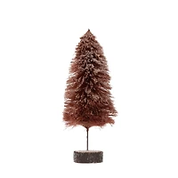 Hello Honey® 15" Sisal Bottle Brush Tree with Wood Slice Base & Snow Finish