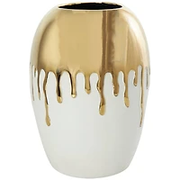 CosmoLiving by Cosmopolitan 13" White Ceramic Vase with Abstract Gold Melting Drips