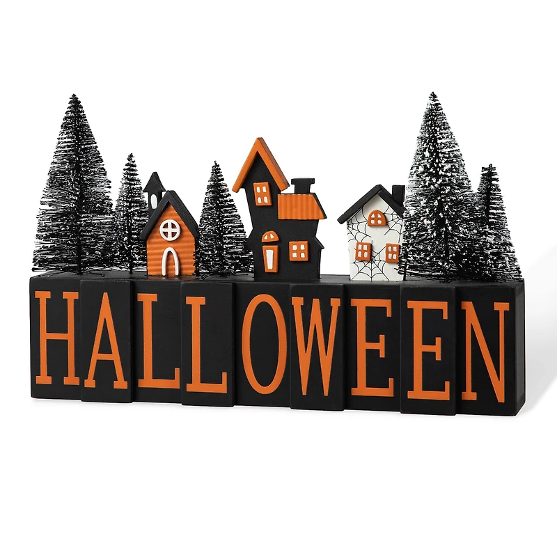 Glitzhome® 14" Halloween Wood Haunted House Table Sign