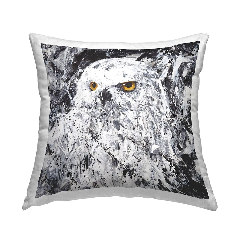 Stupell Industries Abstract White Snowy Owl Yellow Eyes Throw Pillow, 18" x 18"