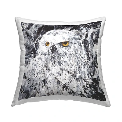 Stupell Industries Abstract White Snowy Owl Yellow Eyes Throw Pillow, 18" x 18"