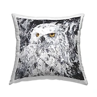 Stupell Industries Abstract White Snowy Owl Yellow Eyes Throw Pillow, 18" x 18"