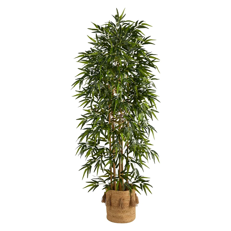 6ft. Bamboo Artificial Tree with 1024 Bendable Branches in Handmade Natural Jute Planter with Tassels