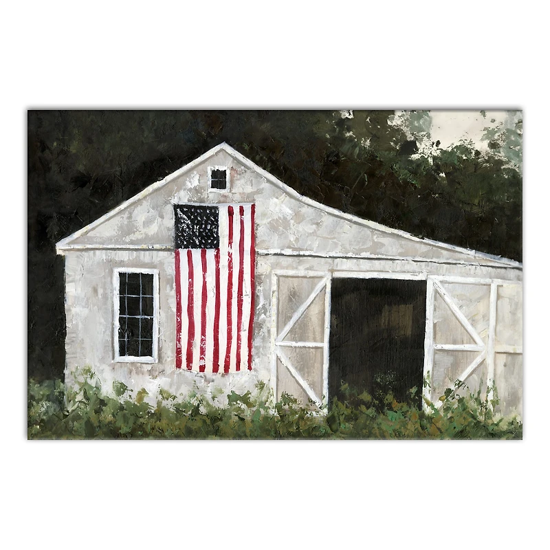 White Rustic Patriotic Barn II Canvas Wall Art