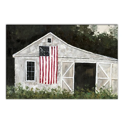 White Rustic Patriotic Barn II Canvas Wall Art