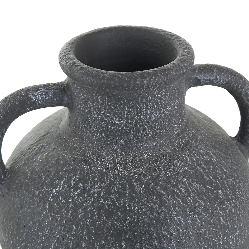 16" Black Ceramic Whitewashed Textured Amphora Vase