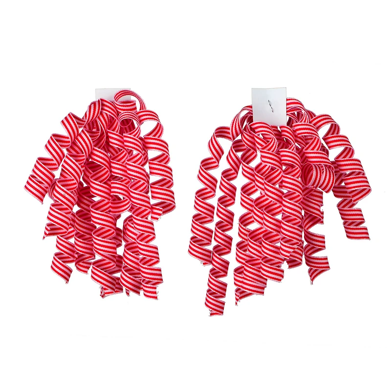 3/8" Red & Pink Stripes Curly Ribbon Bows, 2ct. by Celebrate It™
