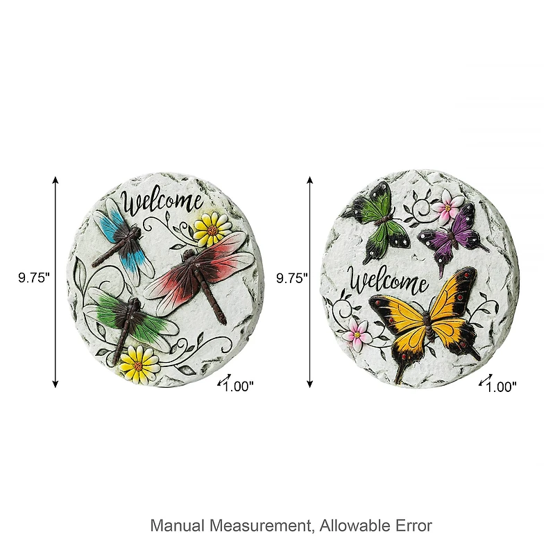 Glitzhome® 9.75" Butterflies & Dragonflies Patterned Cement Stepping Stones Set