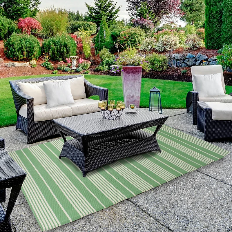 Green & White Striped Outdoor Area Rug, 4ft. x 6ft.