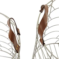 CosmoLiving by Cosmopolitan Silver Metal Storage Basket with Faux Leather Handles Set of 3 16", 14", 12"