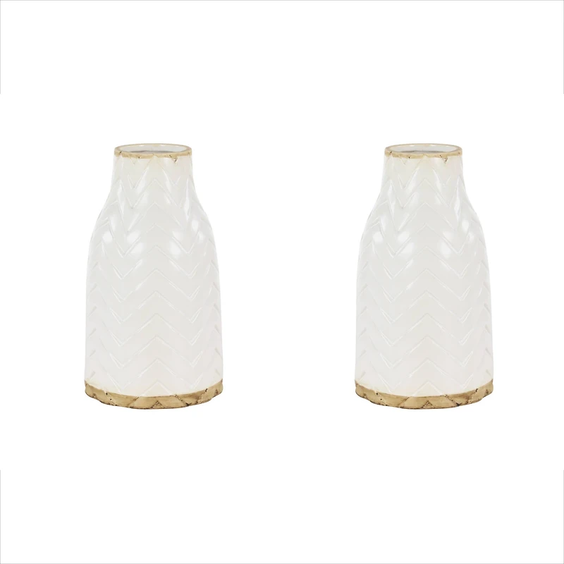 Set of 2 White Porcelain Contemporary Vase, 7" x 12"