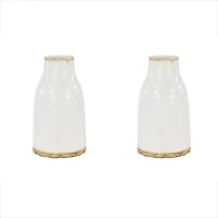 Set of 2 White Porcelain Contemporary Vase, 7" x 12"