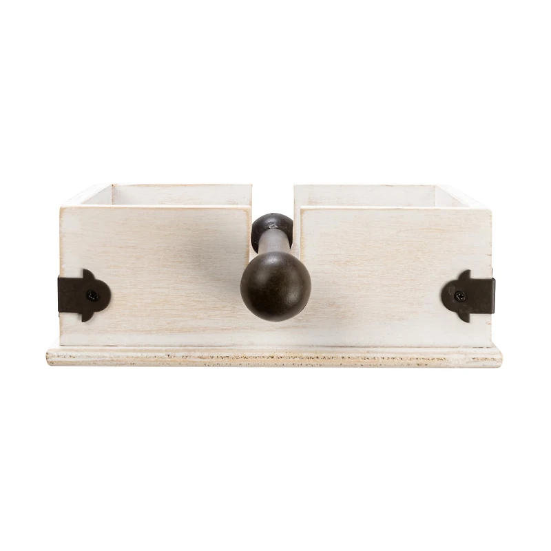 Hello Honey® 9.5" Whitewashed Farmhouse Square Wood & Metal Napkin Holder
