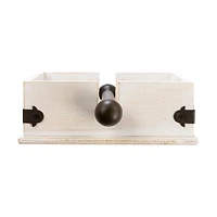 Hello Honey® 9.5" Whitewashed Farmhouse Square Wood & Metal Napkin Holder