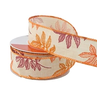 1.5" x 30ft. Purple & Orange Leaf Wired Ribbon by Celebrate It®