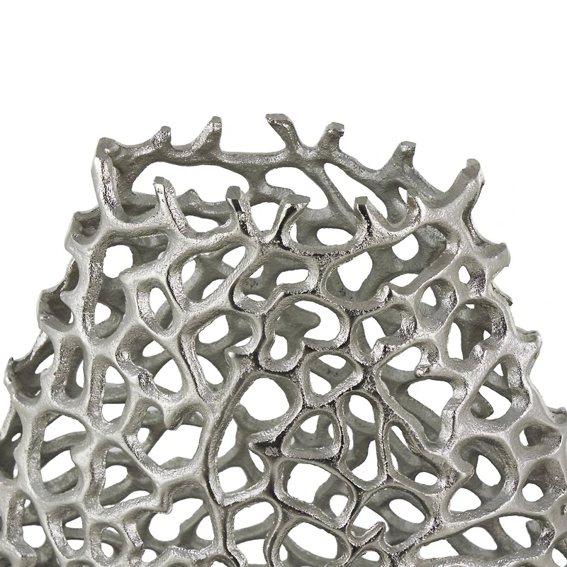 21" Silver Aluminum Metal Rounded Vase with Freeform Open Lattice Work