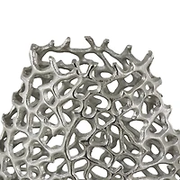 21" Silver Aluminum Metal Rounded Vase with Freeform Open Lattice Work