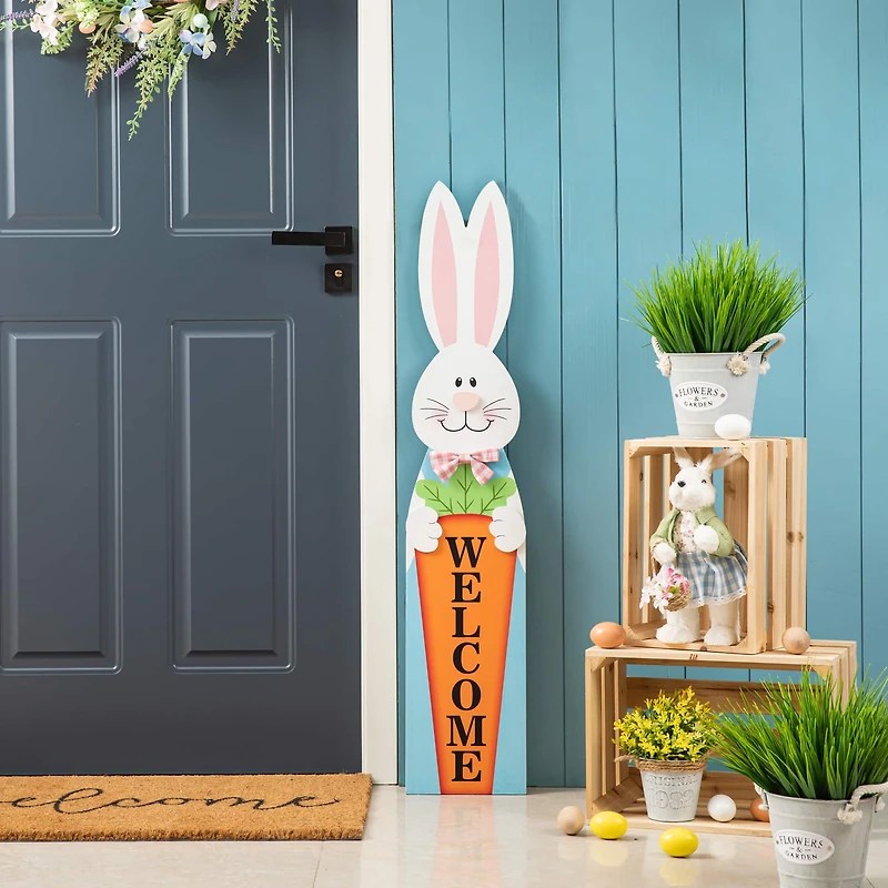 Glitzhome® 42" Easter Wooden Bunny Welcome Porch Sign