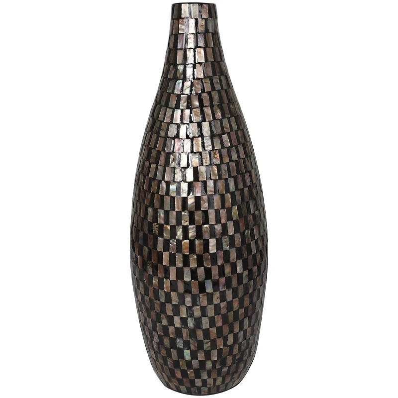 24" Black Mother of Pearl Handmade Mosaic Inspired Vase