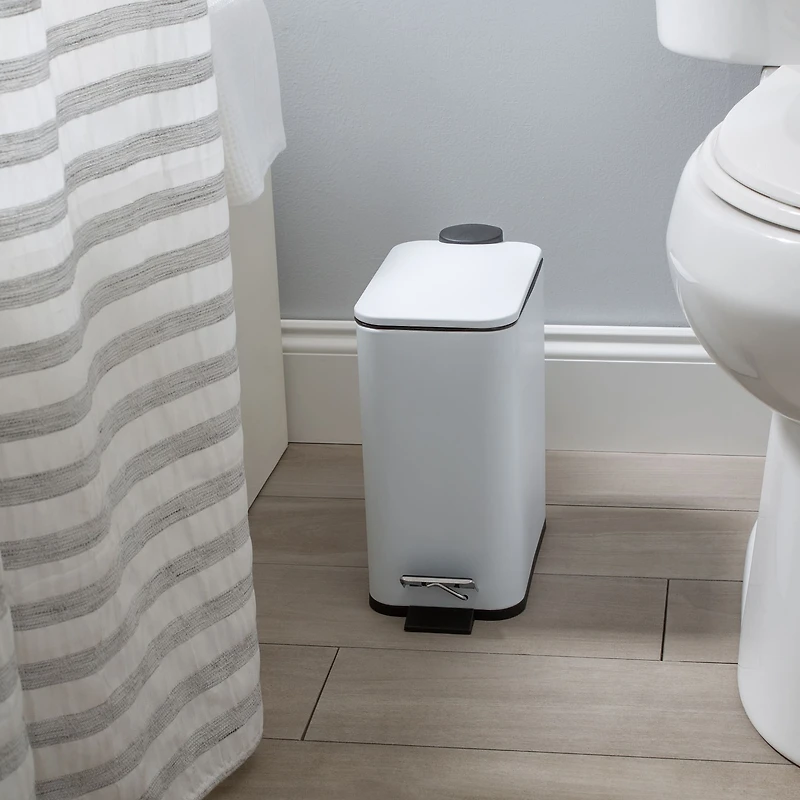 Simplify White 5L Slim Rectangular Pedal Trash Bin with Soft Close Lid