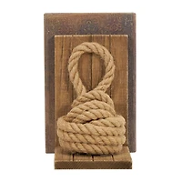 7" Brown Wood Knot Rope Bookends with Distressed L-Shaped Stands Set