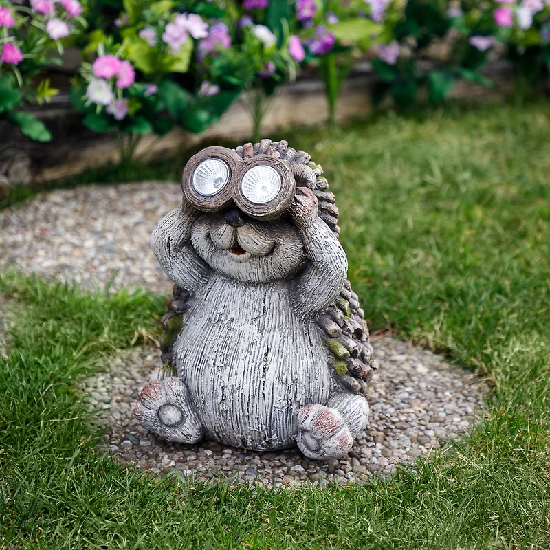 11.5" Hedgehog with Binoculars Outdoor Solar Lighted Garden Statue 