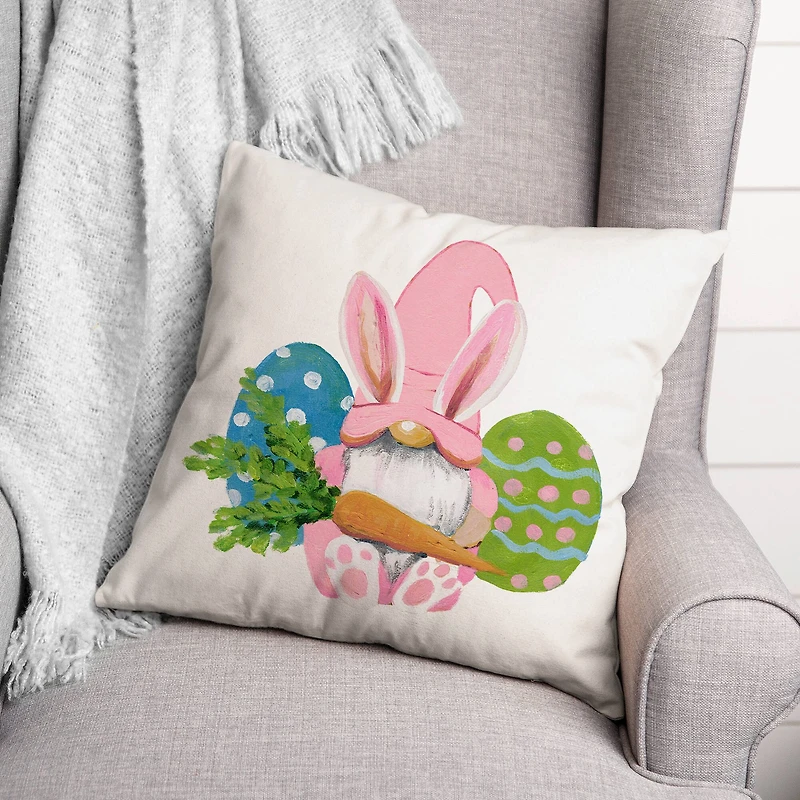 Easter Bunny Gnome 18" x 18" Throw Pillow
