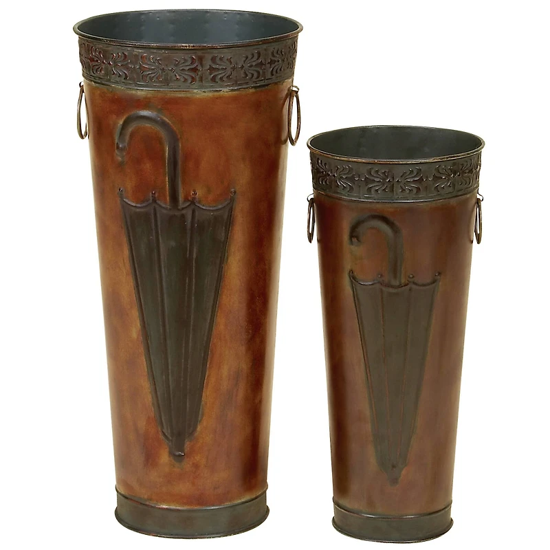 Set of 2 Brown Metal Rustic Vase, 21", 16"