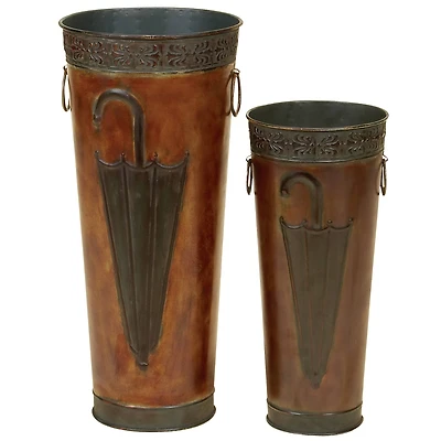 Set of 2 Brown Metal Rustic Vase, 21", 16"