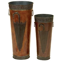 Set of 2 Brown Metal Rustic Vase, 21", 16"