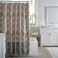 Bath Bliss Gray Dotted Chevron Design PEVA Shower Curtain