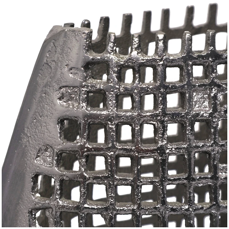 13" Dark Gray Aluminum Grid Inspired Abstract Vase with Open Frame Design