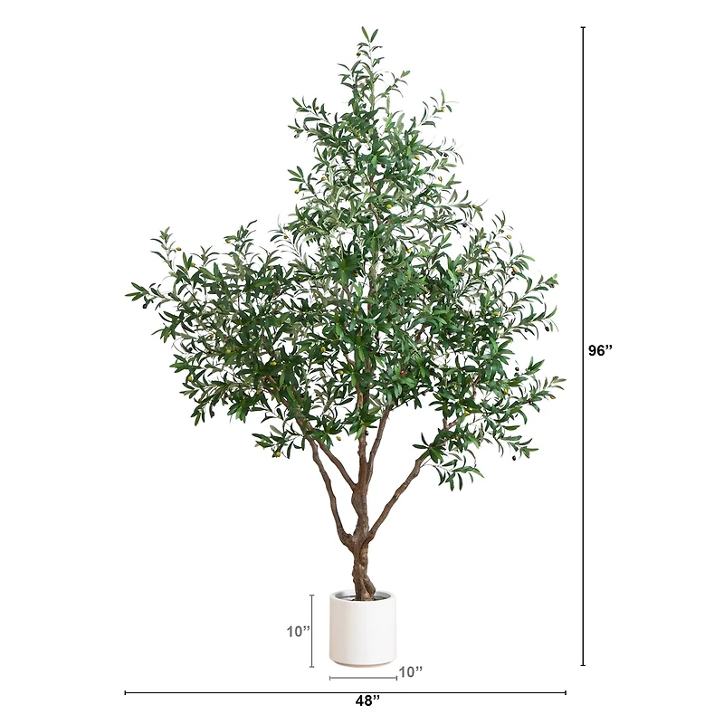 8ft. Artificial Grand Olive Tree in White Decorative Planter
