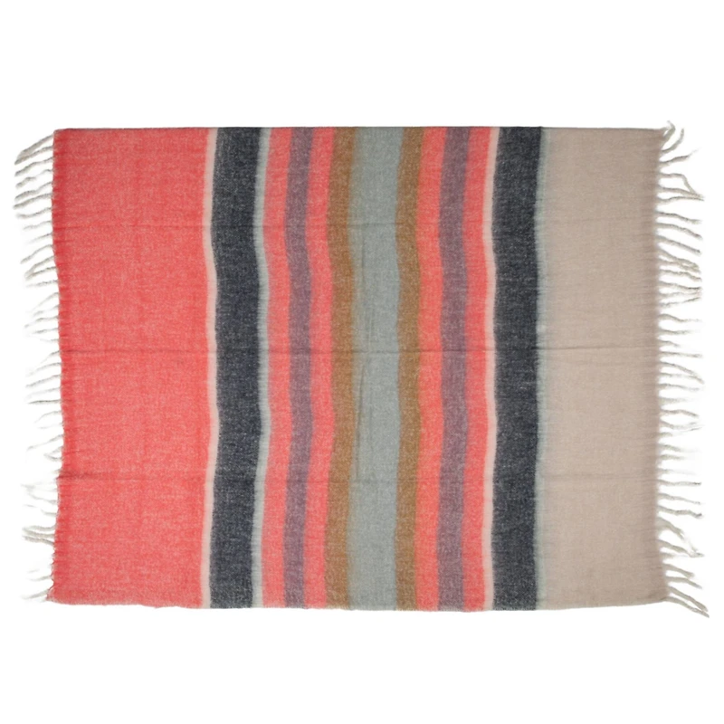 Hello Honey® Pink & Blue Striped Acrylic & Wool Throw Blanket