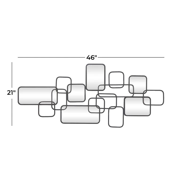 Black Metal Contemporary Abstract Wall Mirror, 46" x 0" x 21"