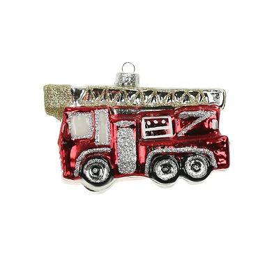 4.25" Red Glass Fire Truck Ornament by Ashland®