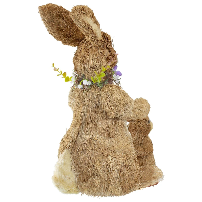 14" Sisal Mommy & Baby Bunny Easter Figure