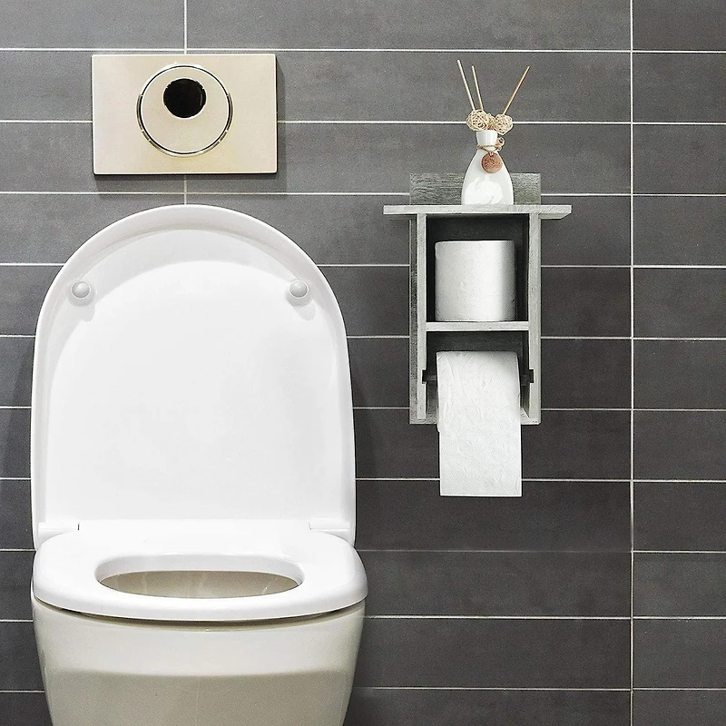 Olive Green Wood Toilet Paper Holder with Storage Shelf