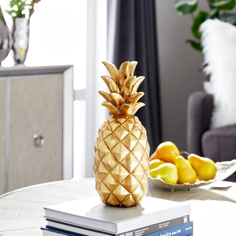 14" Gold Polystone Traditional Decorative Pineapple