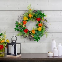 20" Orange & Yellow Ranunculus & Rose Floral Spring Wreath