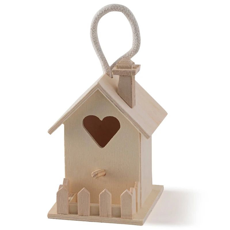 12 Pack: 4.5" Wood Heart Birdhouse with Fence by Make Market®