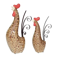 Cream Ceramic Farmhouse Rooster Garden Sculpture Set