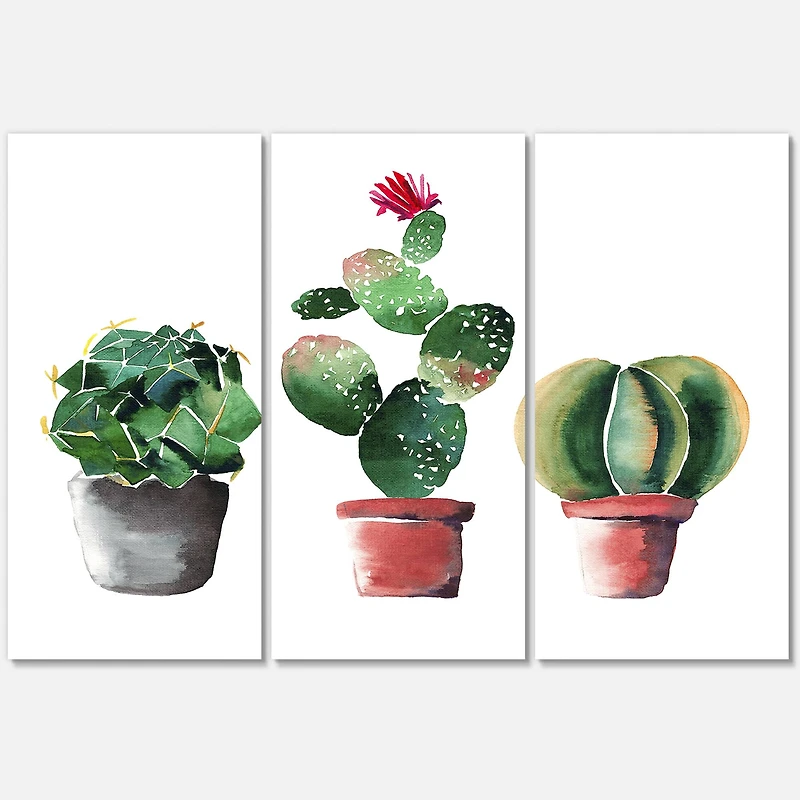 Designart - Three Cactus In Clay Pots