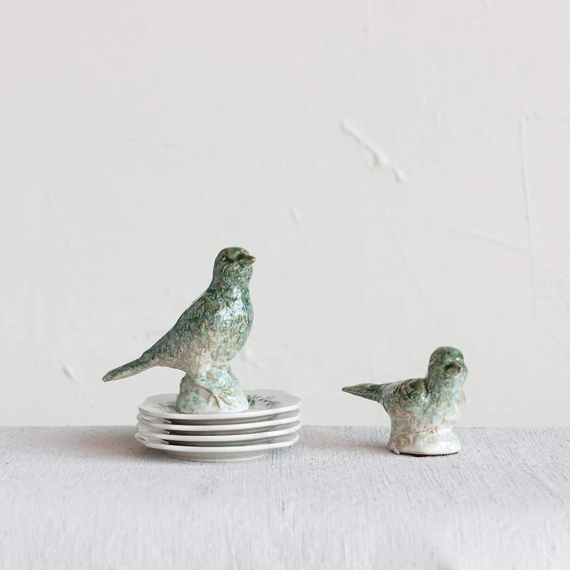 Hello Honey® Green Debossed Ceramic Bird Figurines Set