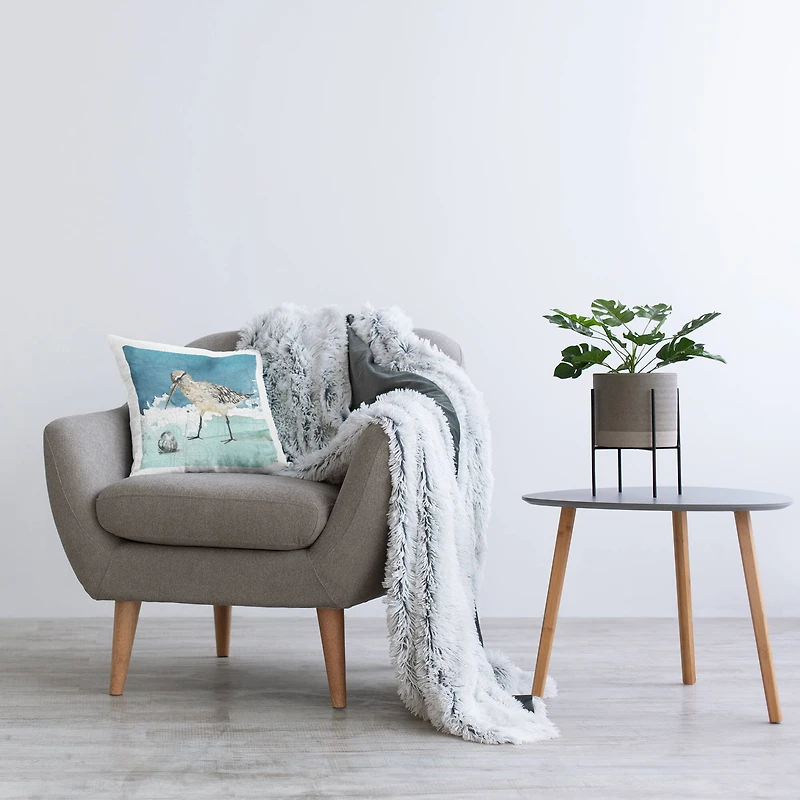 Stupell Industries Beach Bird Round Shell Blue Ocean Coastal Map Throw Pillow 18" x 18"