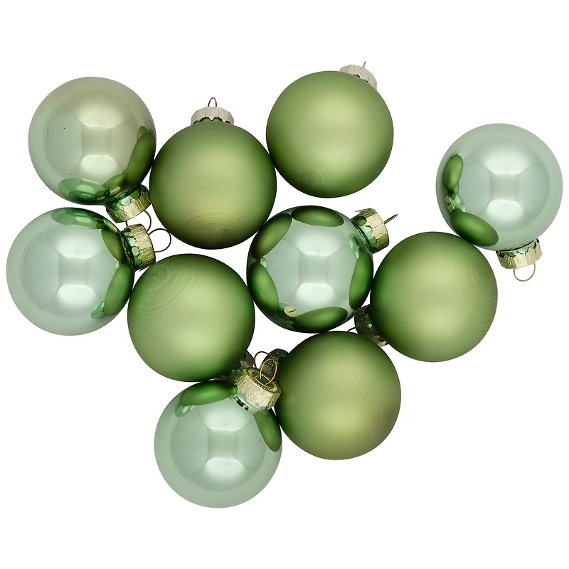 10ct. 2" Grass Green 2-Finish Glass Ball Ornaments
