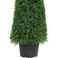 4ft. Pre-Lit Artificial Boxwood Cone Topiary Tree with Round Pot, Clear Lights