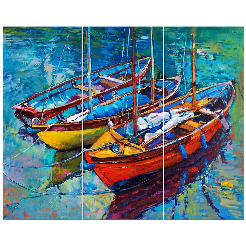 Designart - Three Fishing Boat Oil Painting