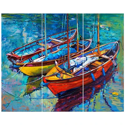 Designart - Three Fishing Boat Oil Painting